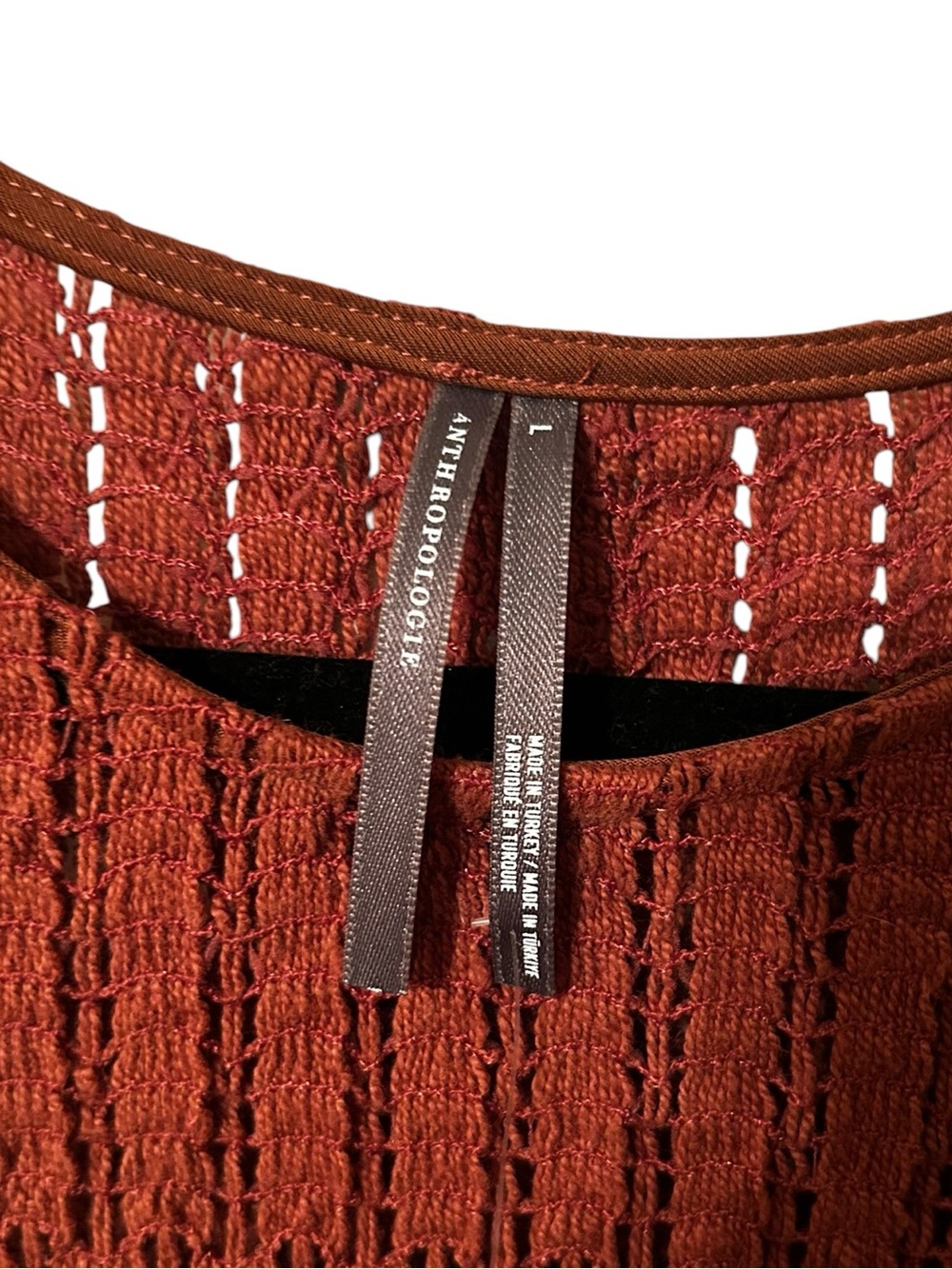 NWT By Anthropologie Cocoa Orange Brown Long-Sleeve Knit Mini Dress Womens Large - Picture 3 of 7